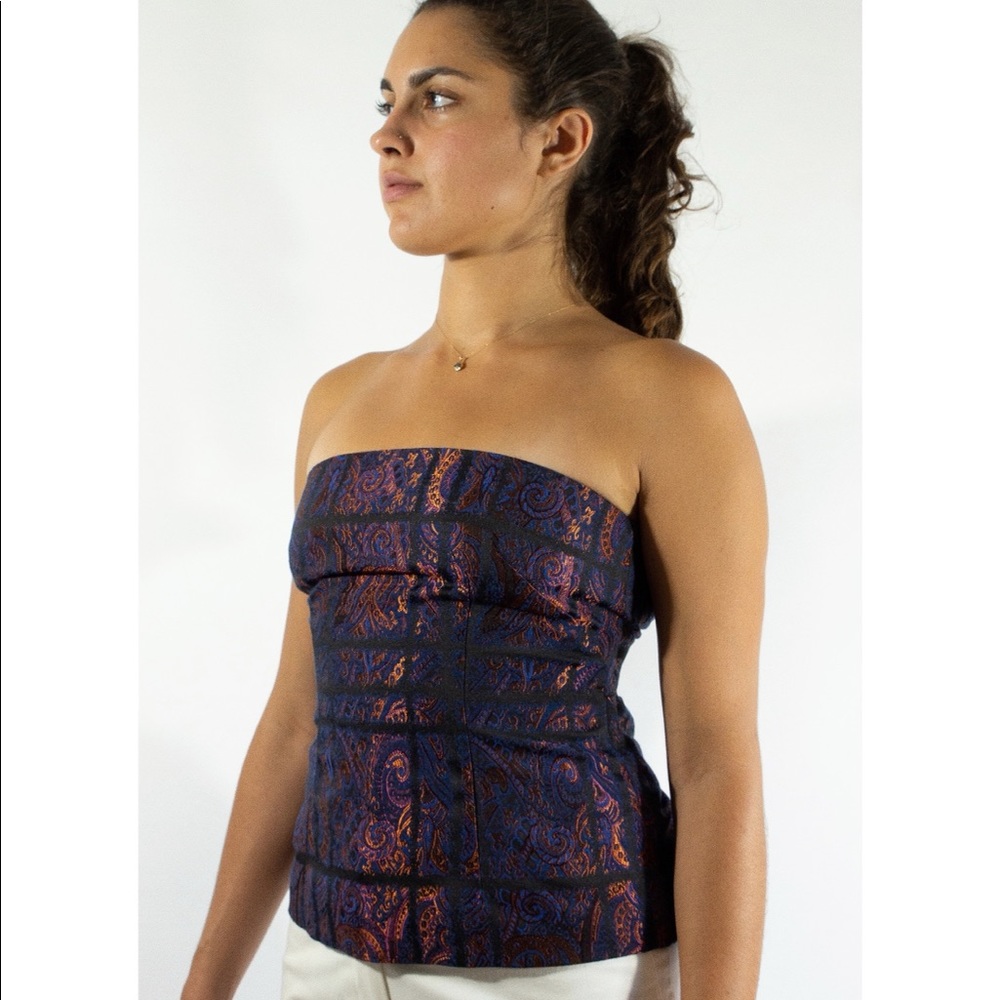 Intermix metallic paisley thick wool tube top.